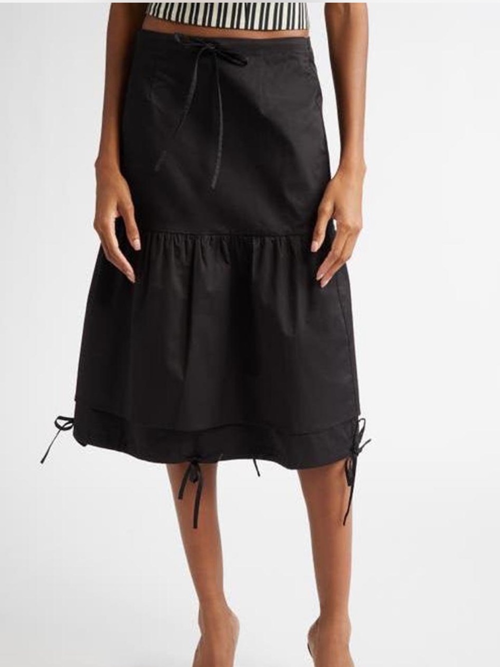 Miaou Mariana Midi Skirt Black Cotton Poplin Tiered Medium $195
